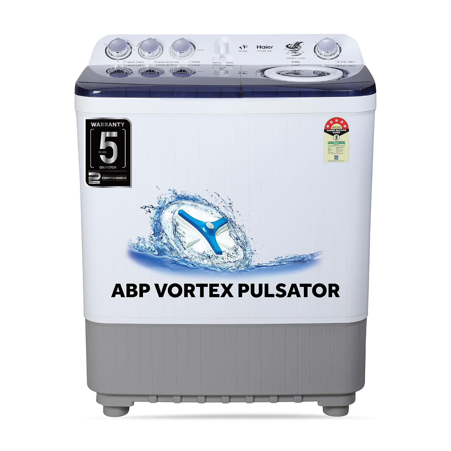 Haier 8 Kg 5 Star Voltex Pulsator Semi-Automatic Top Load Washing Machine