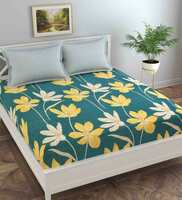 Green Floral 130 TC Poly Cotton Queen Sized Bedsheet with 2 Pillow Covers,