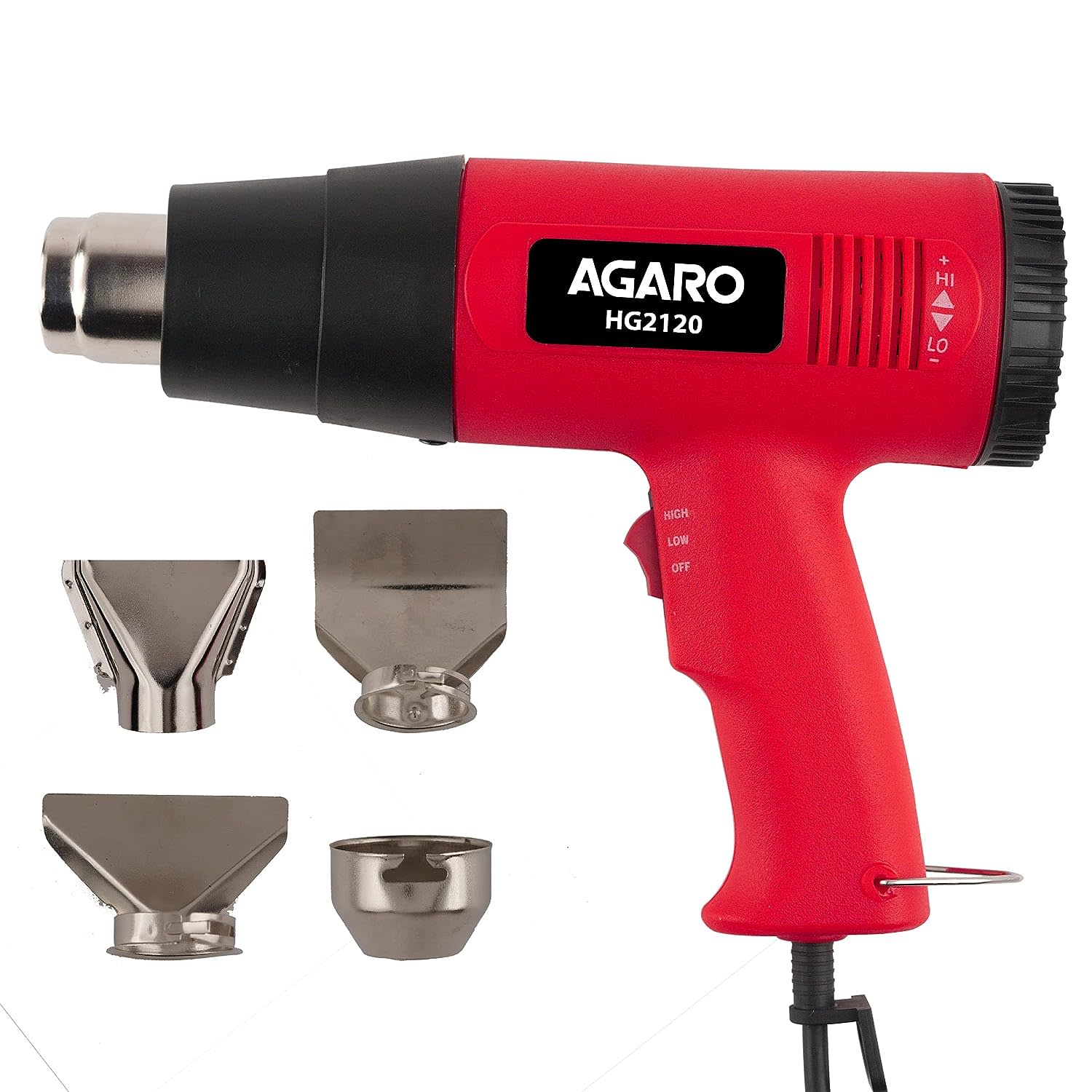 AGARO 2000W Heat Gun HG2120, Dual Temperature and Air Flow Control with 4 Nozzle Attachments, Hot Air Gun Heating helps in Shrink Wrapping, Paint Removal, Wire Shrinking, Crafting