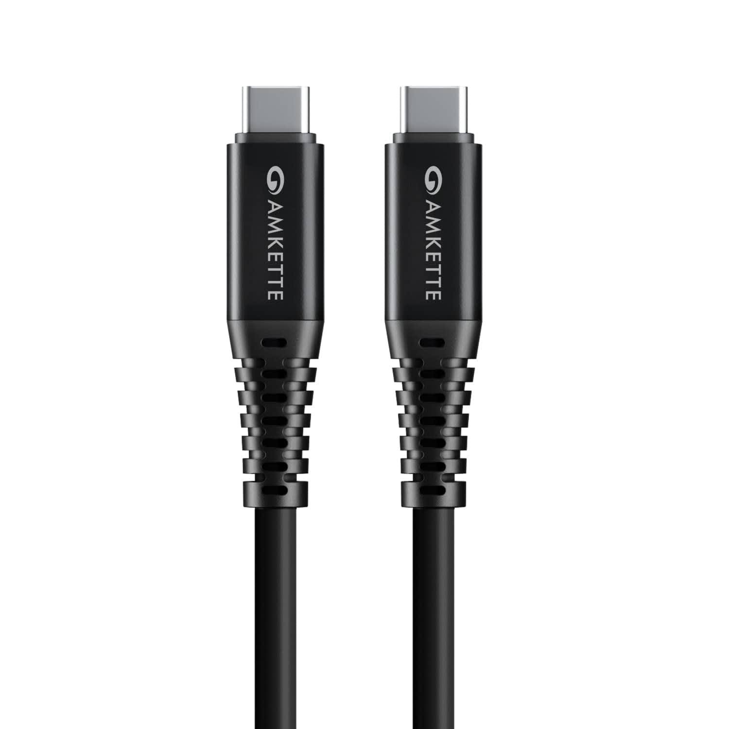 AMKETTE PowerPro Type C to C USB Cable High Speed Data Transfer and Power Delivery Reinforced Connectors for Type C smartphone tablet or laptop 1 Meter Black