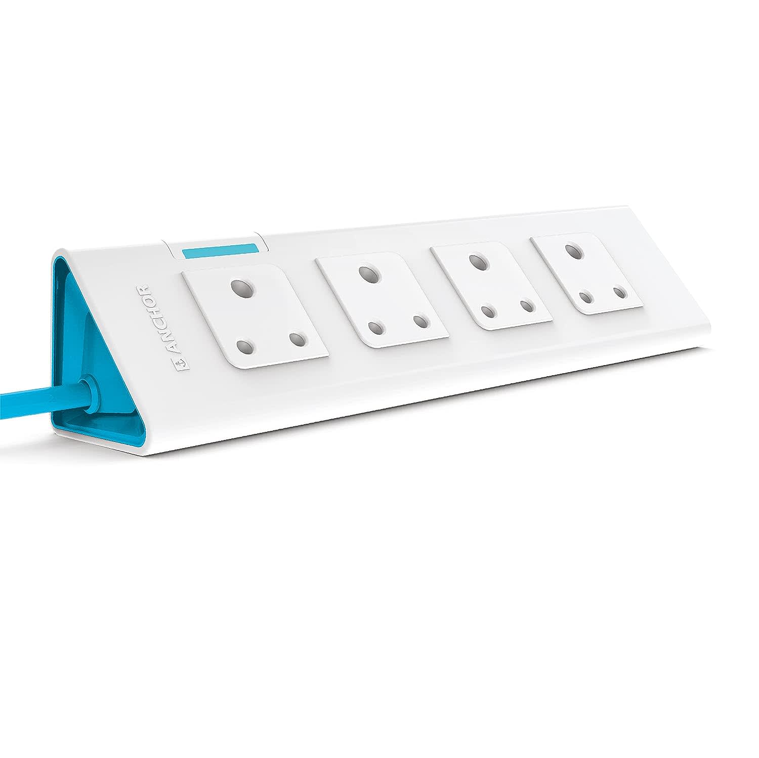 Anchor by panasonic 22061 6A Power Strip 4 Socket Spike Guard (1.5 m, White and Blue)