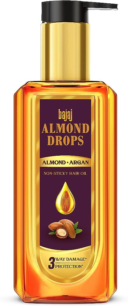 Bajaj Almond Drops Almond + Argan Hair Oil 200Ml | Provides 3 Way Damage Protection | For Soft And Shiny Hair | Non Sticky Formula | With Almond Oil Argan Oil