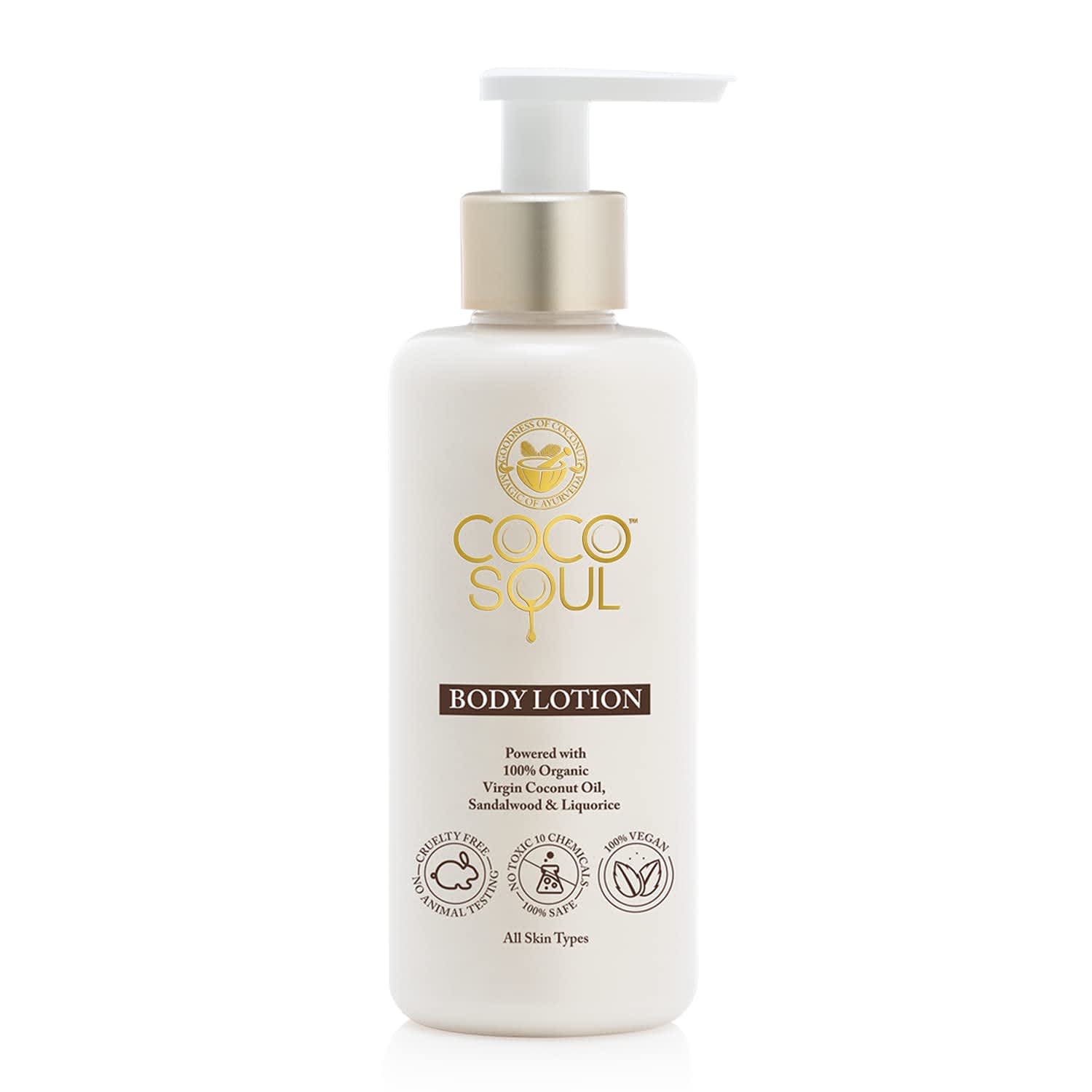 Coco Soul Body Lotion with Coconut | Sandalwood & Ayurveda | Paraben, Silicones & Mineral Oil Free | 100% Vegan | 200 ml