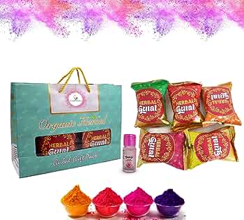 CraftVatika Organic Herbal Gulal Colors in Gift Packaging Box, Holi Colors, Natural Holi Rang, Non Toxic Eco Friendly Color Powder, Multcolor, Set of 5 (1 Box)