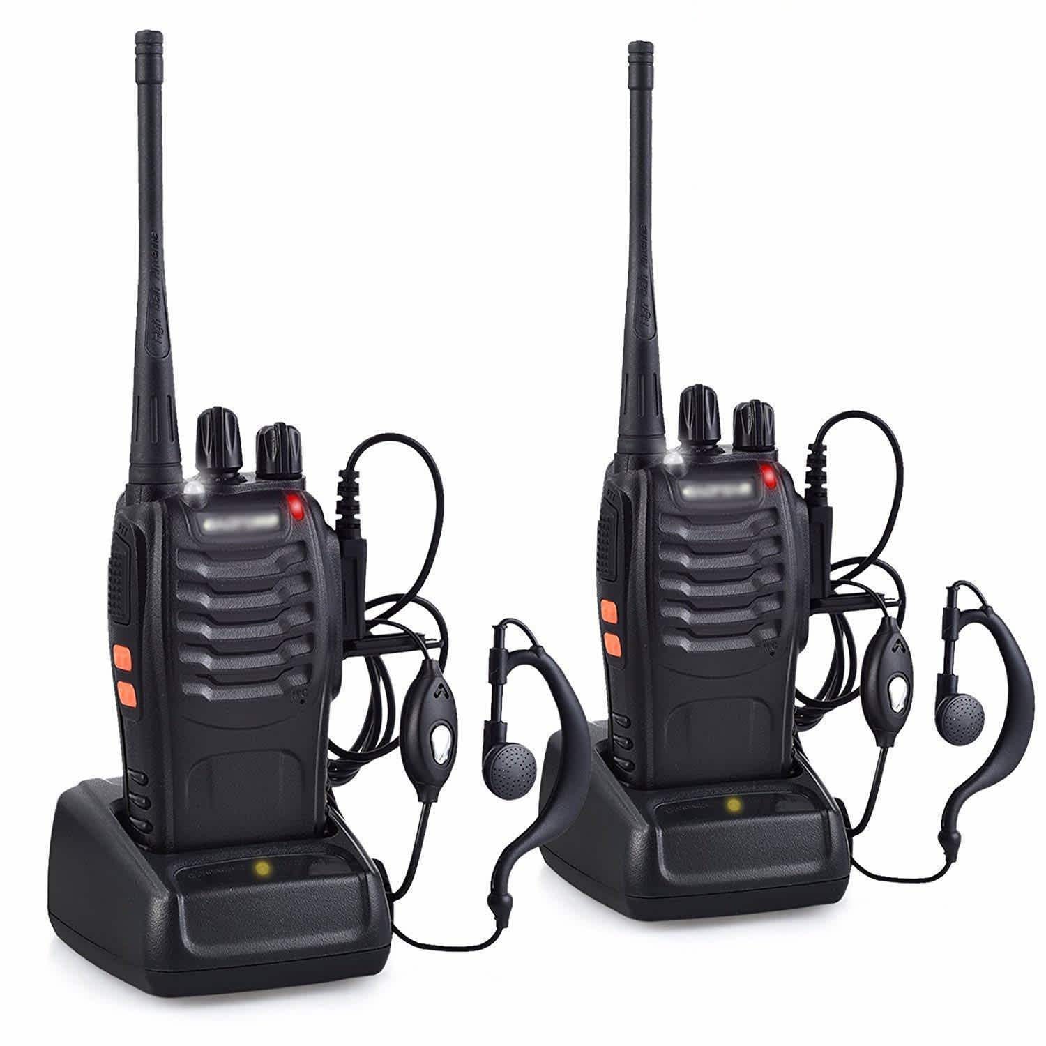 MatLogix Walkie Talkies Adults Long Range Two Radios UHF 16 Channels 1500mAh Li ion Rechargeable Battery 2 Pack Black with earpiece