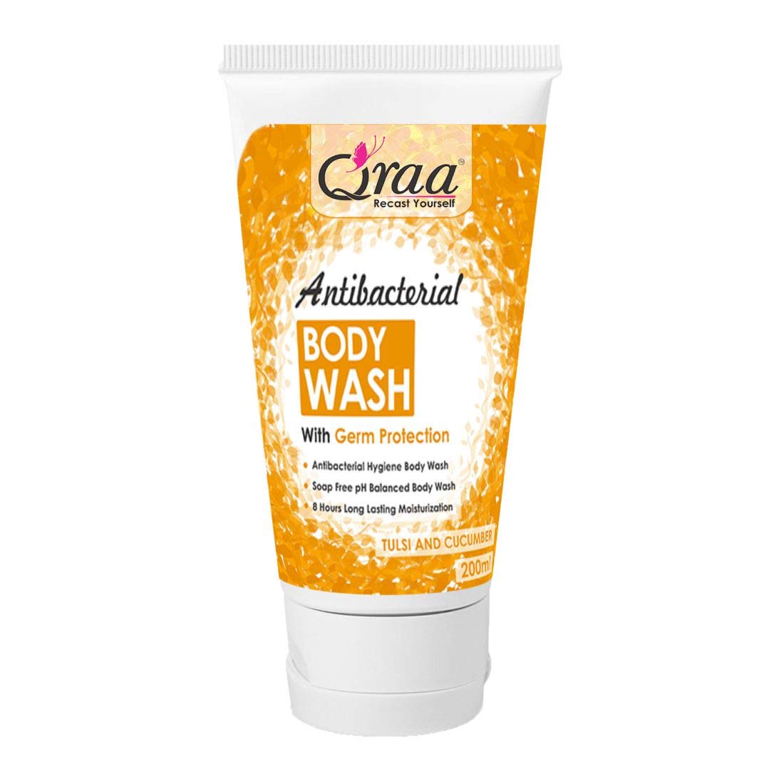 Qraa Antibacterial Body Wash With Goodness Of Tulsi & Cucumber, Germ Protection Shower Gel, Soap Free, pH Balanced, Long Lasting Moisturizing, Sulfate Free Shower Gel 200ml