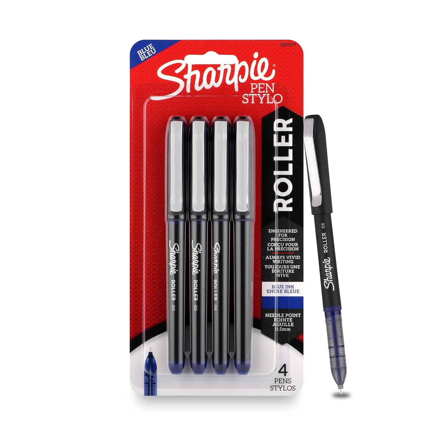 SHARPIE Blue Roller Ball Pen |Smudge Proof Ideal for Regular Office Usage |Stationery Items | Needle Point (0.5mm) |Pack of 4