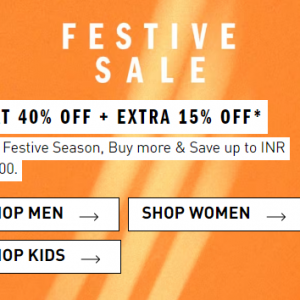 Adidas - Festive Sale - Flat 40% to 60% off + Extra 15% off