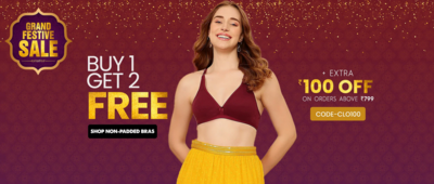 Clovia Grand Festive Sale - Buy 1 Get 2 Free on Non Padded Bras + 2 Panties