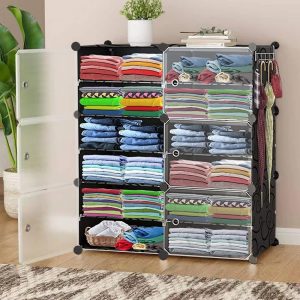 EXVITO Collapsible Wardrobe, 12-Shelf 6-Door Clothes Organizer