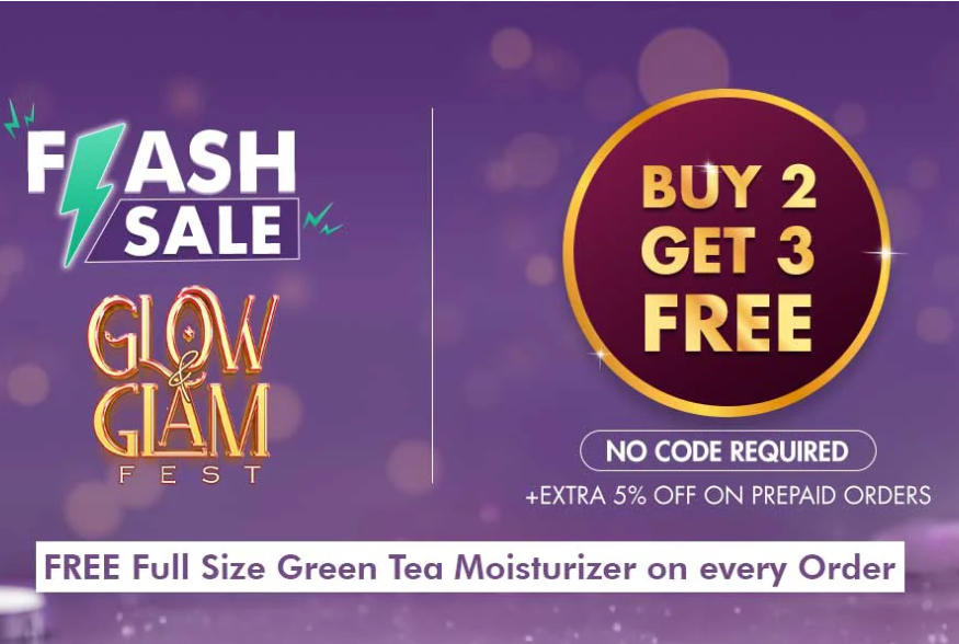 Glow & Glam Fest Sale - Buy 2 Get 3 Free + 5% Off on Prepaid