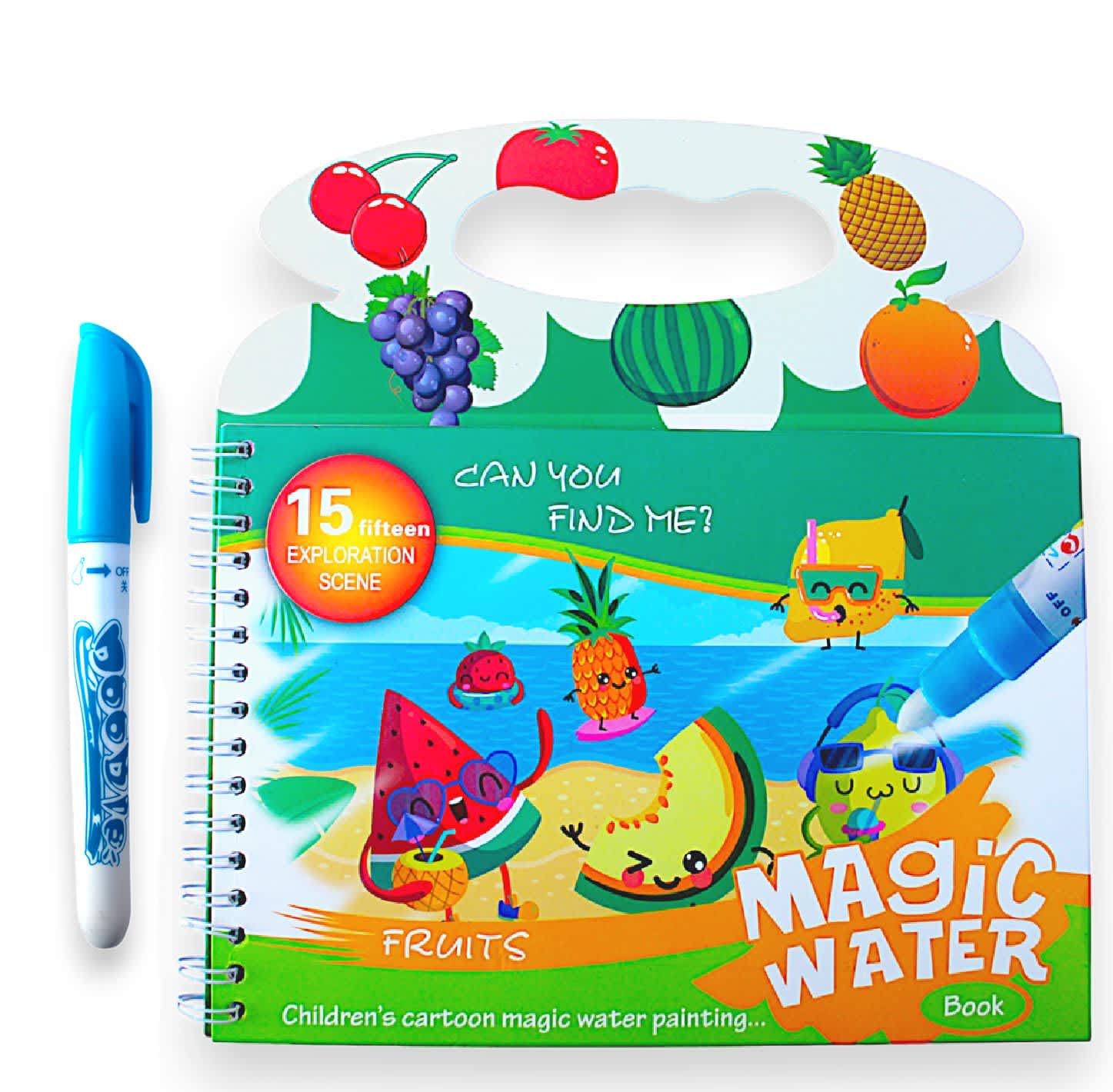 GLUN® Children's Cartoon Water Magic Painting Book with Marker, 15 Different Exploration Scenes