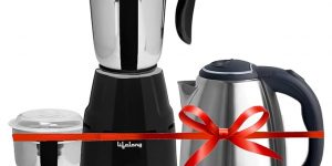 Lifelong Stainless Steel Mixer Grinder 500 W (2 Jar, Black) With Electric Kettle 1.5 Litre 1500W For Boiling