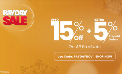 Payday Sale - Upto 15% off Sitewide + 5% Extra Off on Prepaid Orders