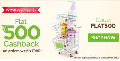 Wow Wednesday-Shop For Rs.999 and Get Flat Rs.500 Cashback